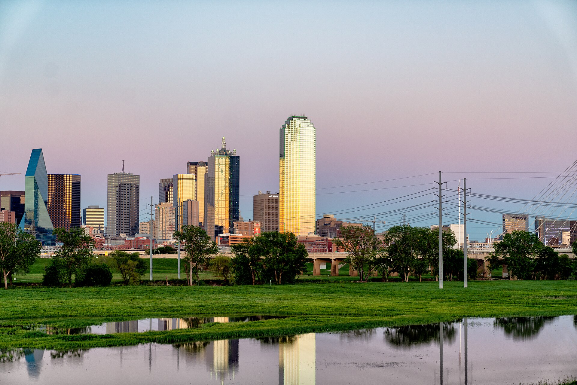 The Dallas skyline viewed from the Trinity River corridor
